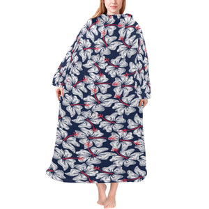 Hibiscus Pattern Print Design 02 Blanket Robe with Sleeves