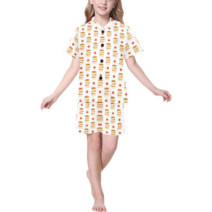 Pancake Pattern Print Design 02 Kids' Boys' Girls' V-Neck Short Pajama Set