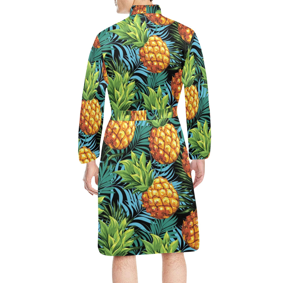 Pineapple Pattern Men's Long Sleeve Belted Night Robe