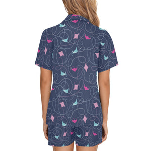 Stingray Pattern Print Design 05 Women's V-Neck Short Pajama Set