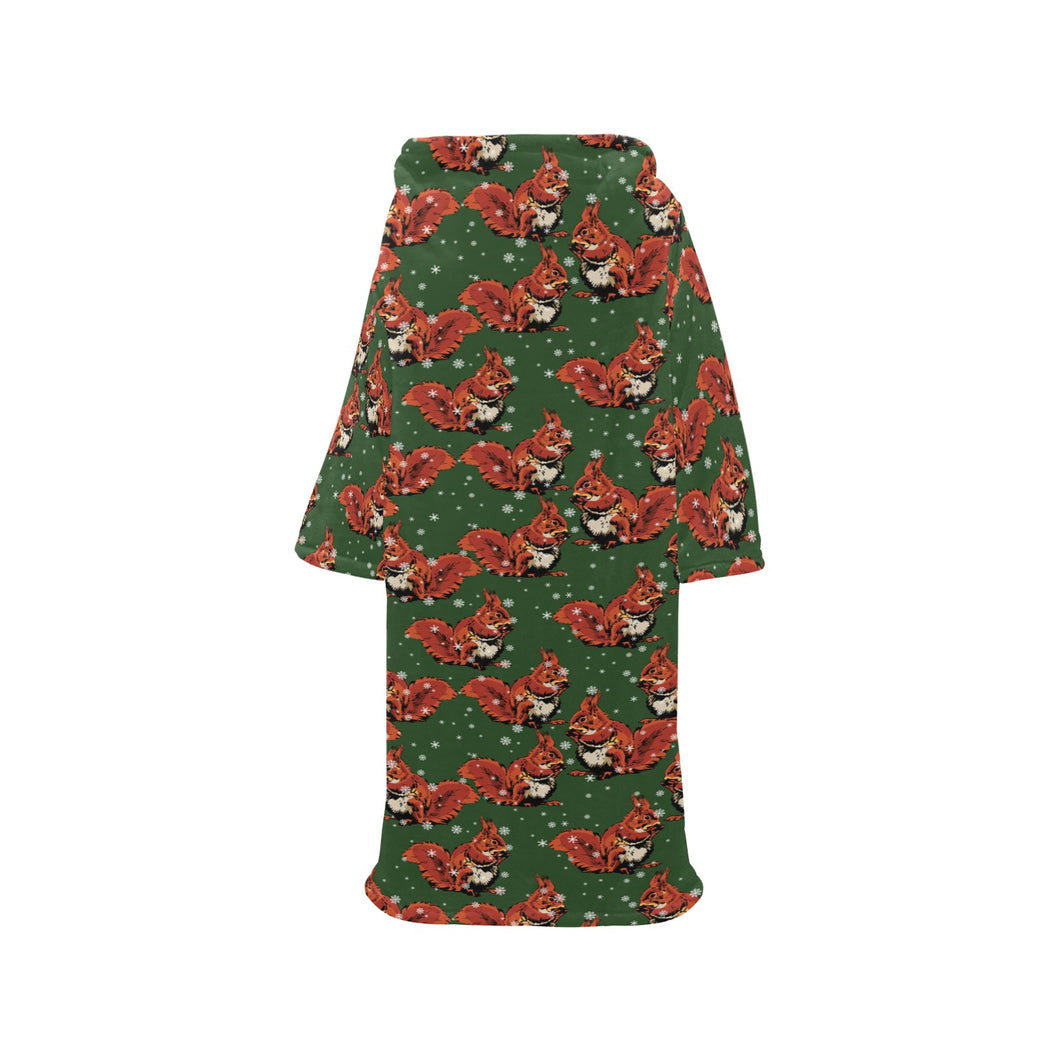 Squirrel Pattern Print Design 03 Blanket Robe with Sleeves