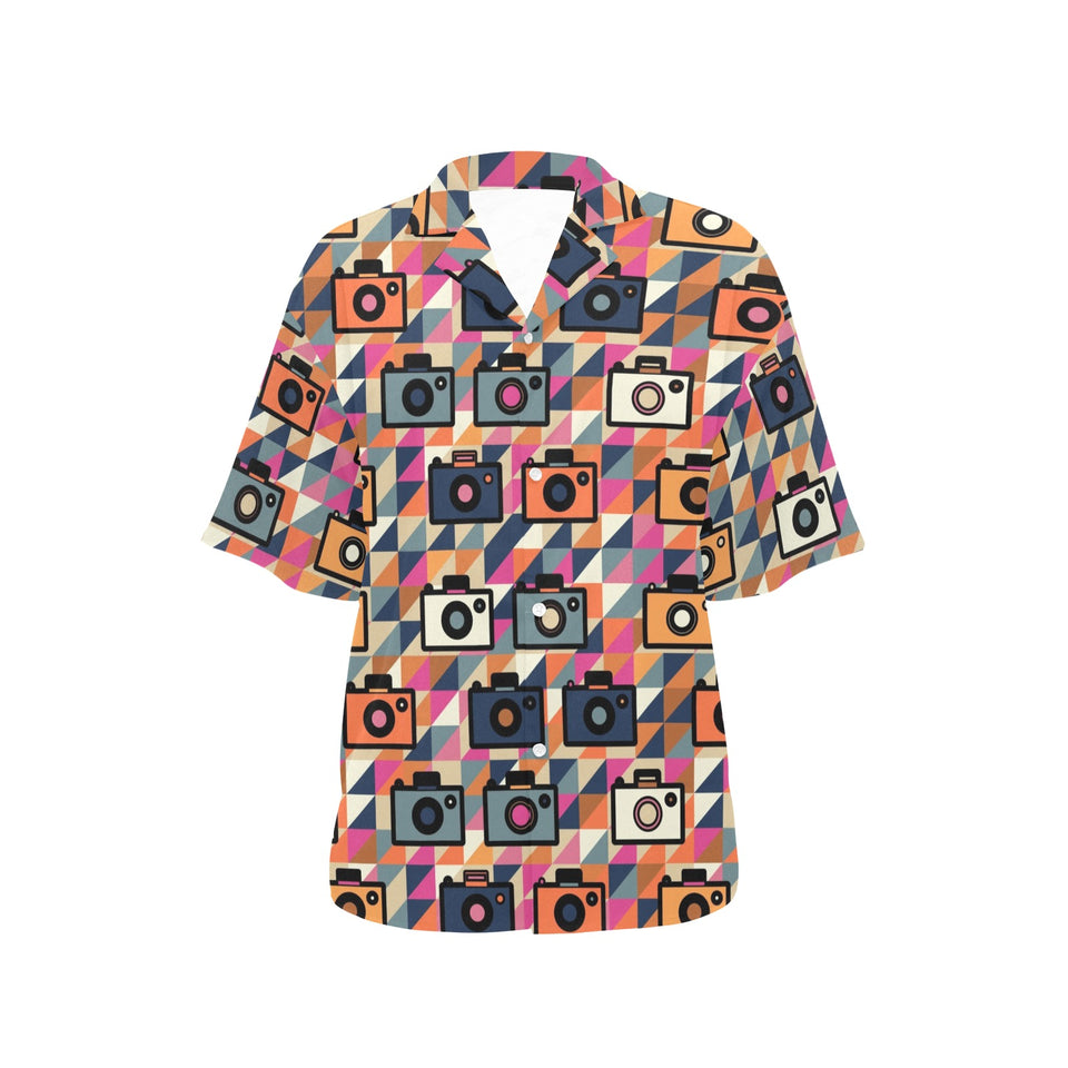 Camera Pattern Print Design 01 Women's All Over Print Hawaiian Shirt