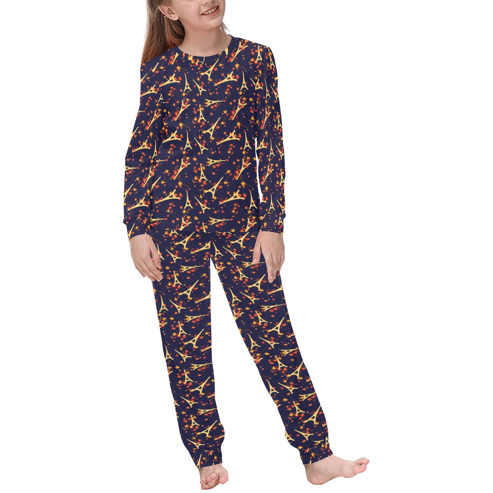 Eiffel Tower Pattern Print Design 02 Kids' Boys' Girls' All Over Print Pajama Set