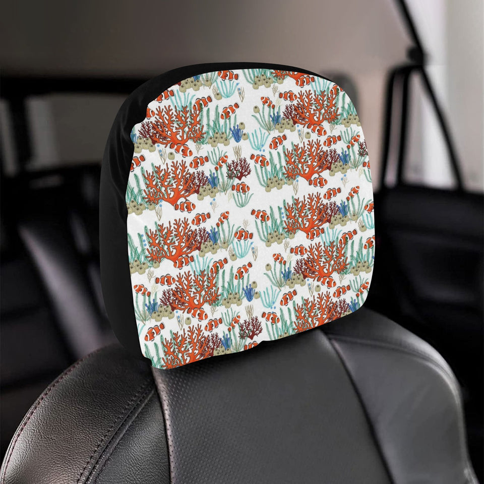 Clown Fish Pattern Print Design 04 Car Headrest Cover