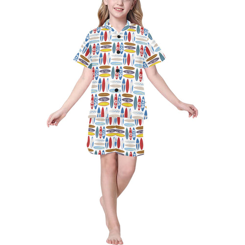 Surfboard Pattern Print Design 02 Kids' Boys' Girls' V-Neck Short Pajama Set