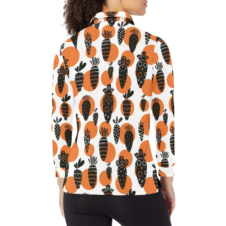 Carrot Pattern Print Design 02 Women's Long Sleeve Polo Shirt