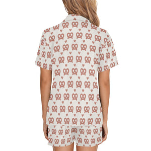 Pretzels Pattern Print Design 01 Women's V-Neck Short Pajama Set