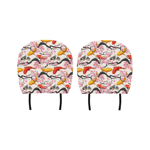 Colorful Koi Fish Carp Fish and Sakura Pattern Car Headrest Cover