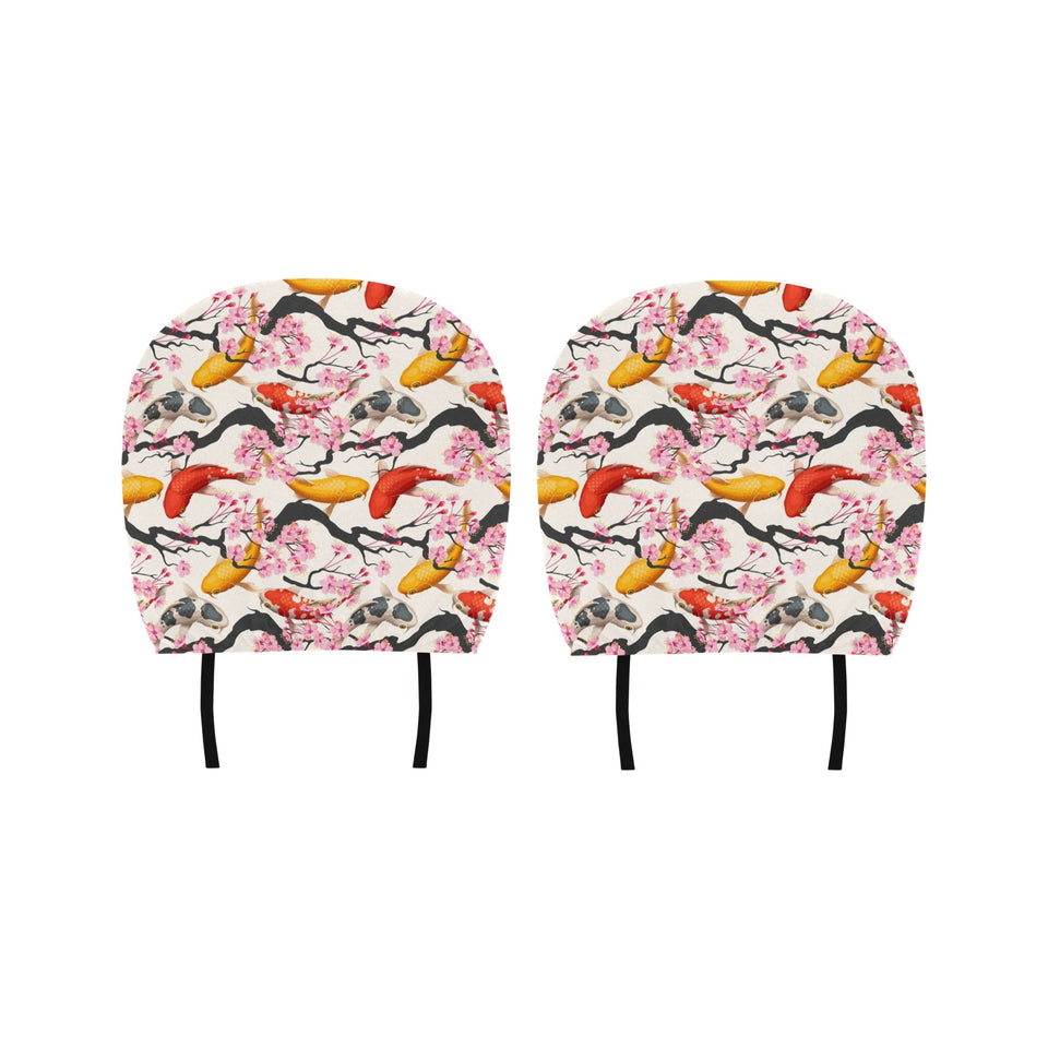 Colorful Koi Fish Carp Fish and Sakura Pattern Car Headrest Cover