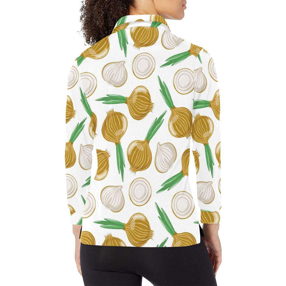 Onion Pattern Background Women's Long Sleeve Polo Shirt