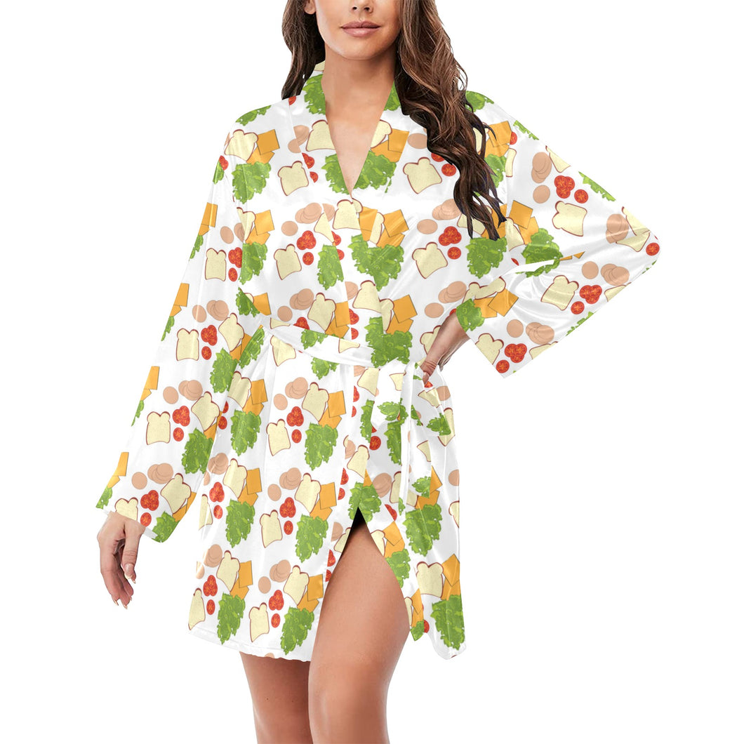 Sandwich Pattern Print Design 02 Women's Long Sleeve Belted Night Robe