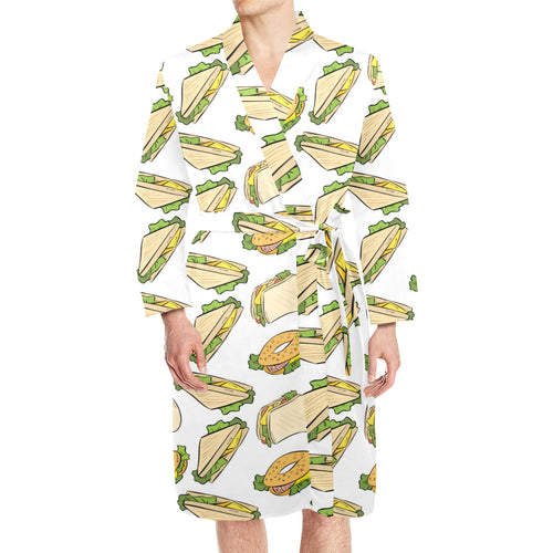 Sandwich Pattern Print Design 05 Men's Long Sleeve Belted Night Robe