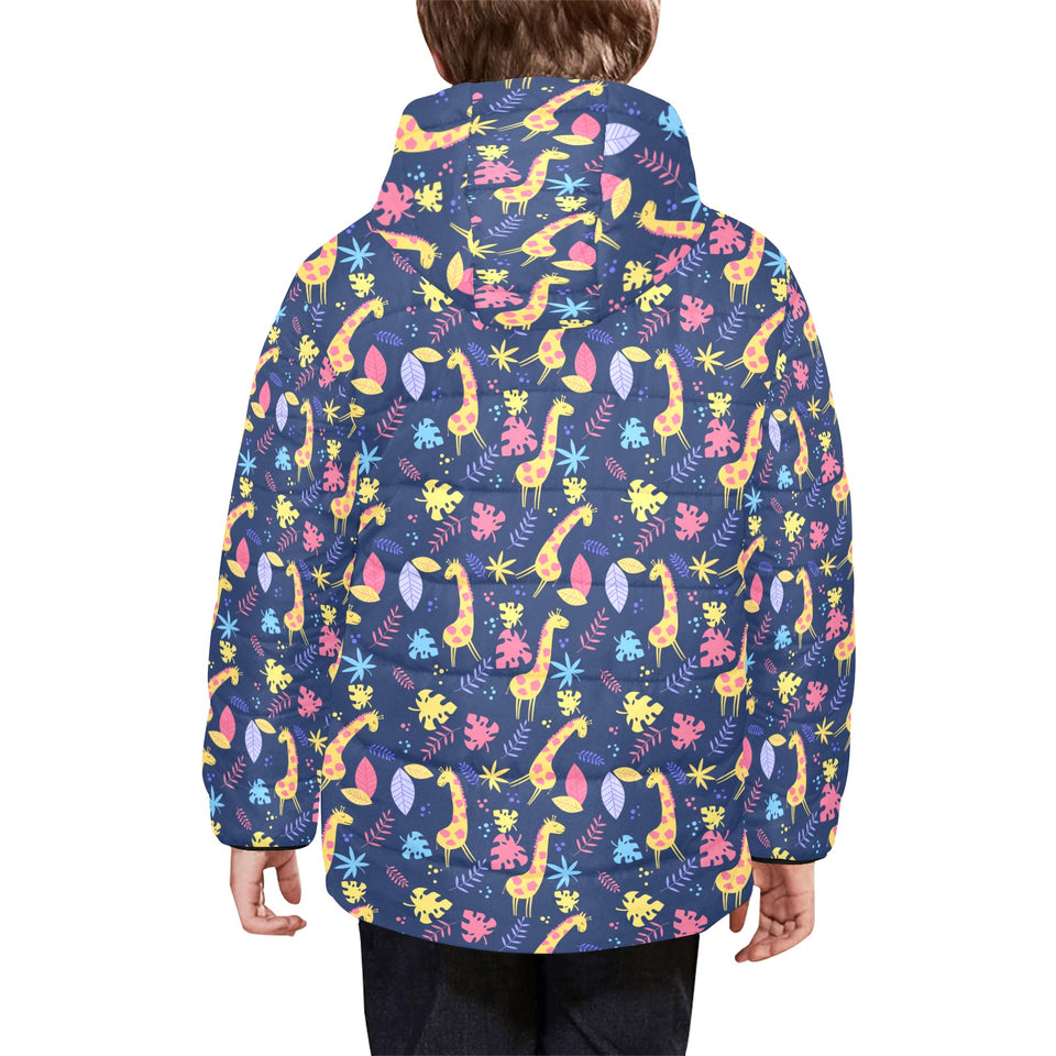 Giraffe Pattern Print Design 04 Kids' Boys' Girls' Padded Hooded Jacket