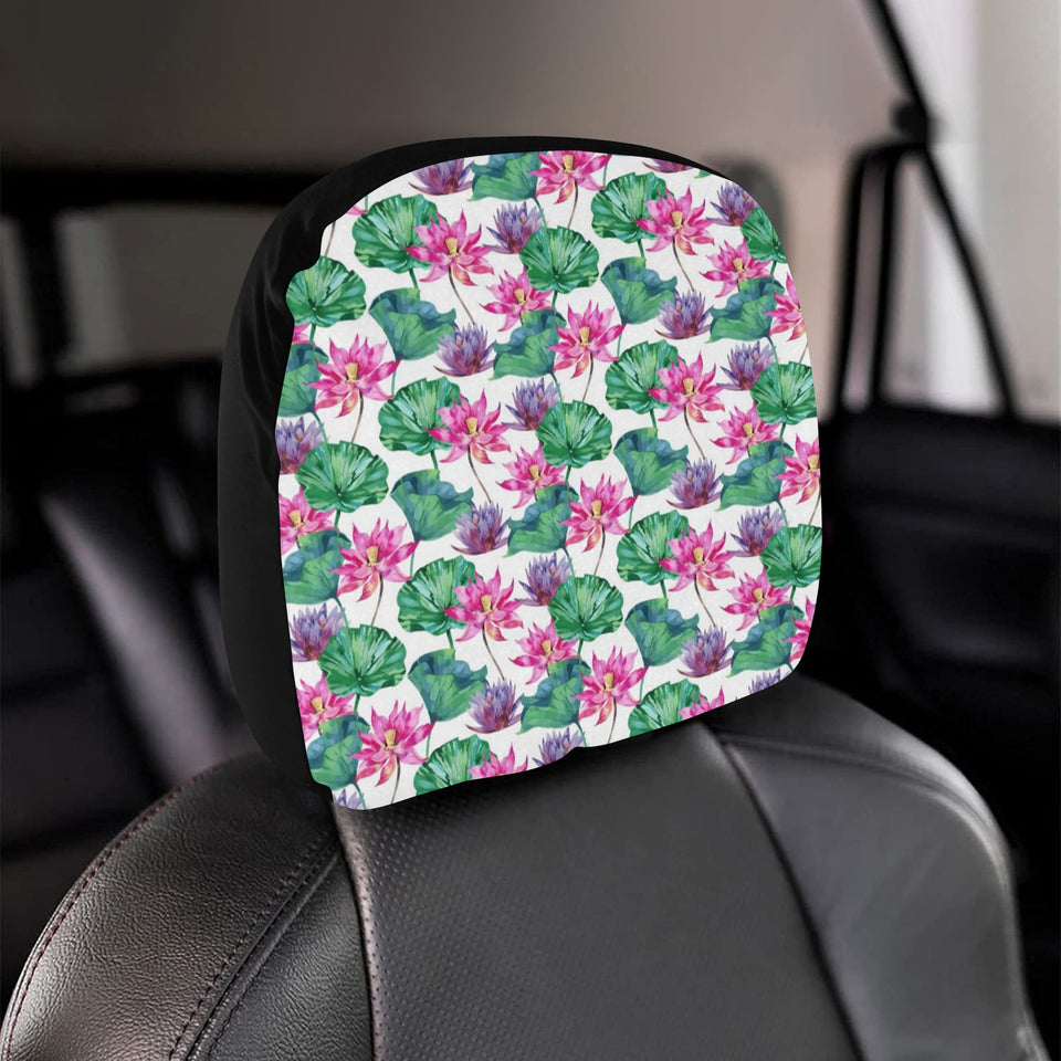 Pink Lotus Waterlily Pattern Car Headrest Cover