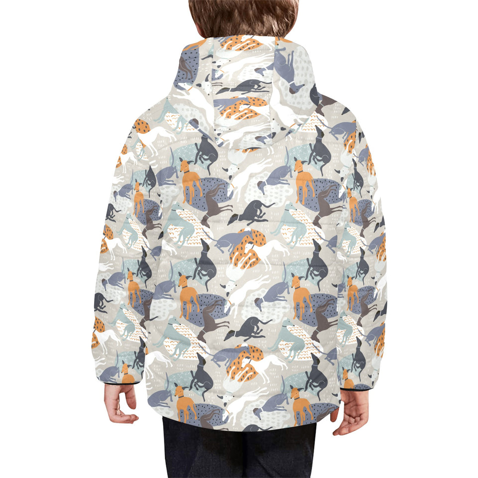 Greyhound Pattern Print Design 04 Kids' Boys' Girls' Padded Hooded Jacket