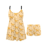 Golden Retriever Pattern Print Design 04 Chest Sexy Pleated Two Piece Swim Dress