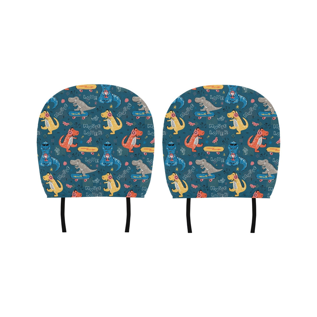 Dinosaur Music Skating Pattern Car Headrest Cover