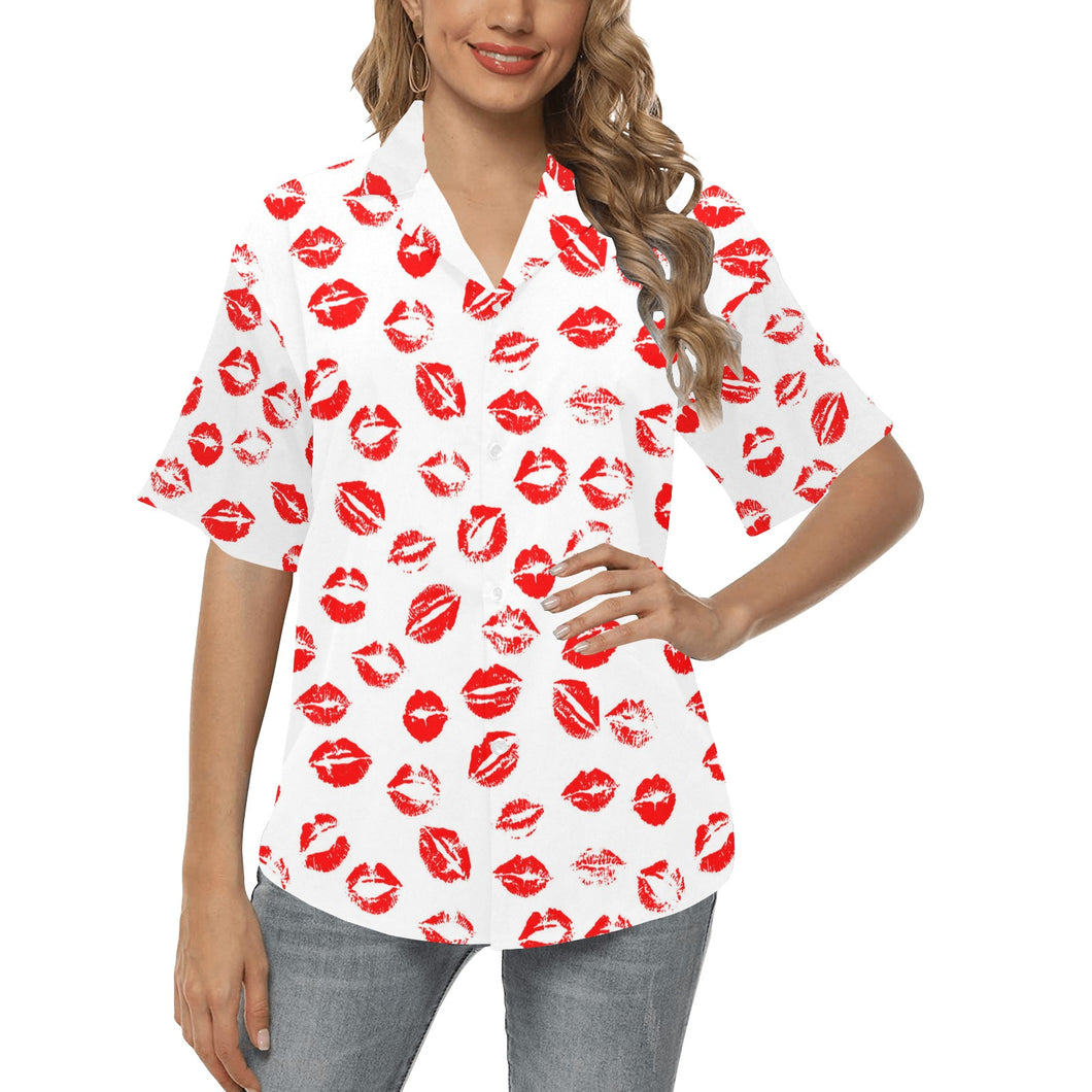 Lips Pattern Print Design 01 Women's All Over Print Hawaiian Shirt