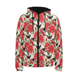 Hibiscus Pattern Print Design 04 Men's Padded Hooded Jacket(ModelH42)