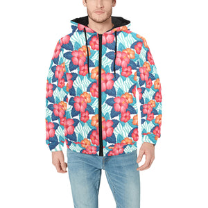 Hibiscus Pattern Print Design 05 Men's Padded Hooded Jacket(ModelH42)