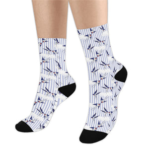 Swallow Pattern Print Design 03 Crew Socks