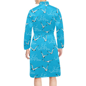 Seagull Pattern Print Design 05 Men's Long Sleeve Belted Night Robe