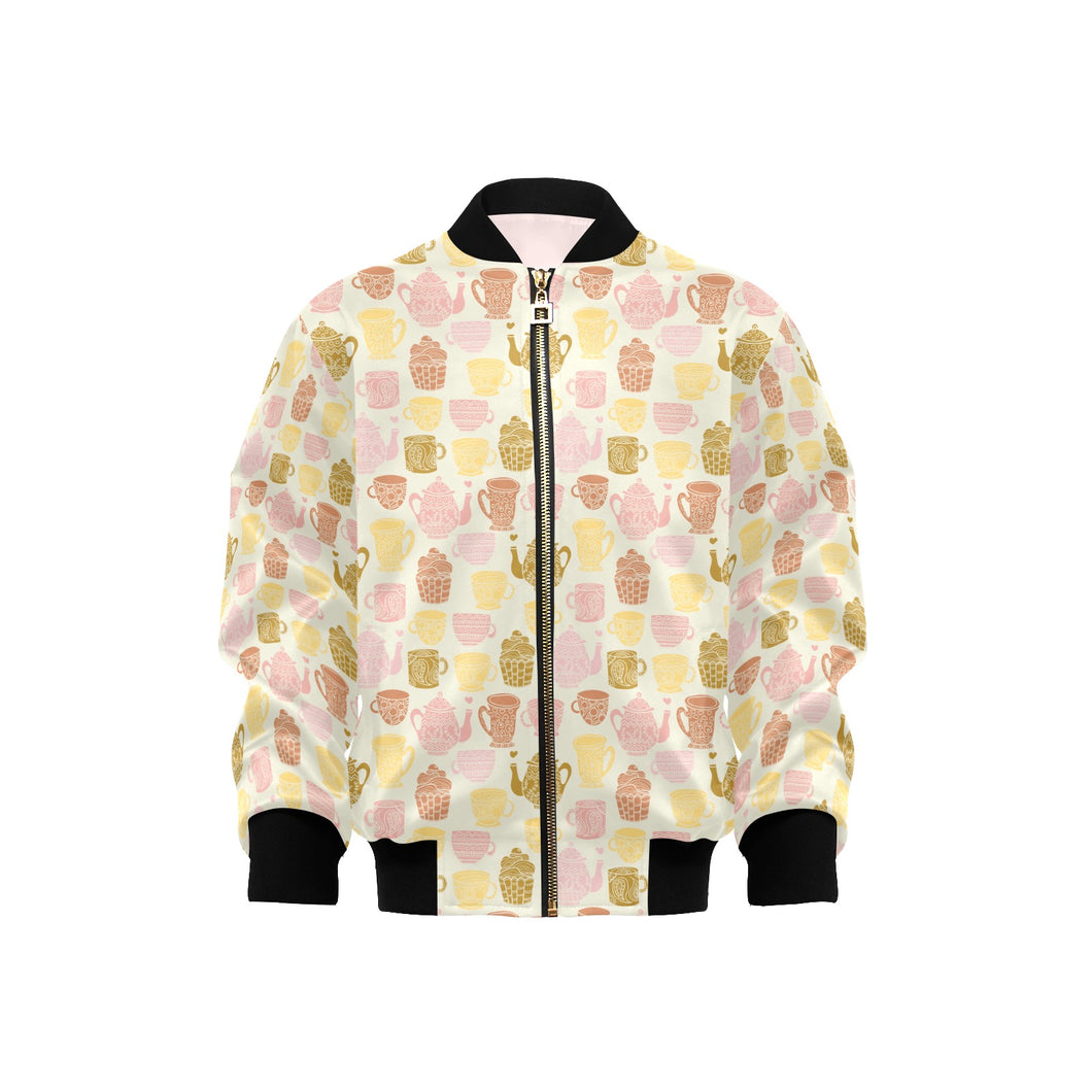 Tea pots Pattern Print Design 02 Kids' Boys' Girls' Bomber Jacket