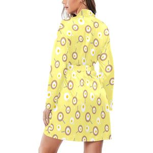 Fried Eggs Pattern Print Design 03 Women's Long Sleeve Belted Night Robe