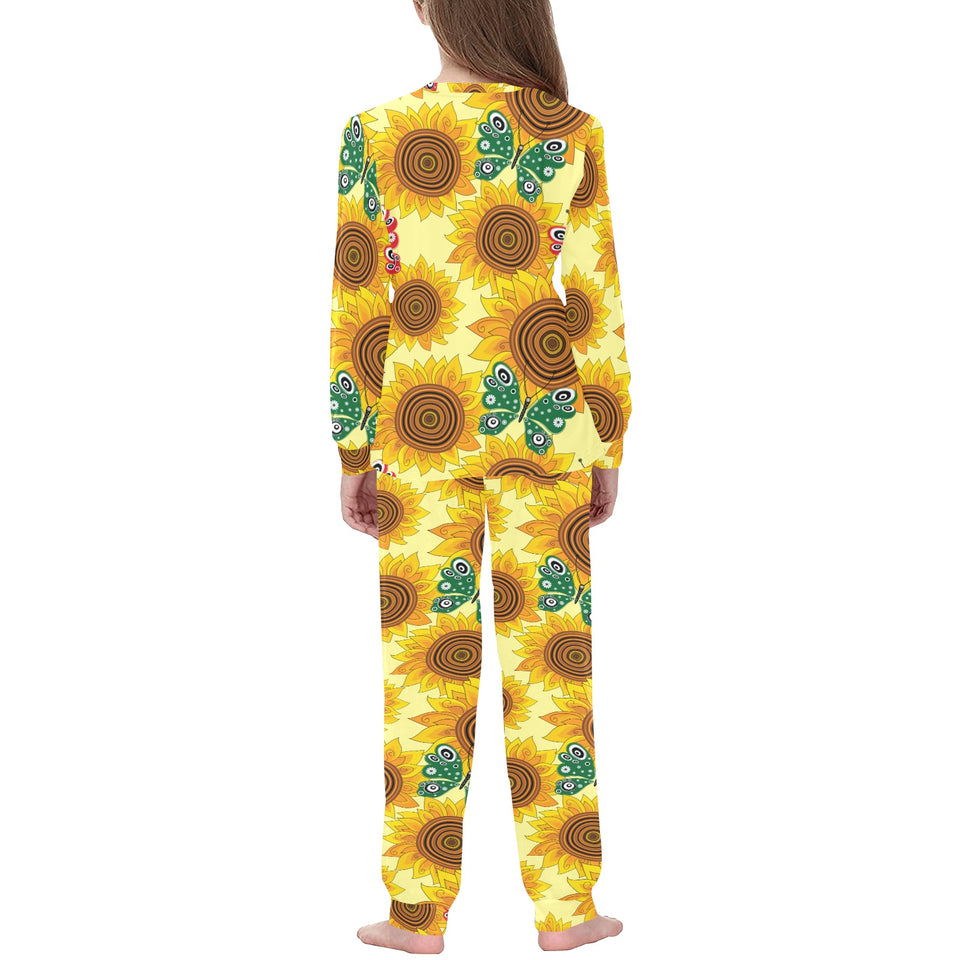 Sunflower Butterfly Pattern Kids' Boys' Girls' All Over Print Pajama Set