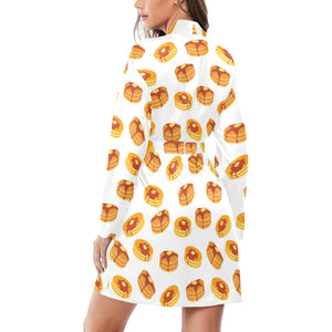 Pancake Pattern Print Design 04 Women's Long Sleeve Belted Night Robe