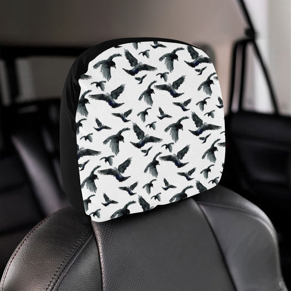 Crow Water Color Pattern Car Headrest Cover