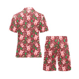 Pig Pattern Print Design 01 Men's V-Neck Short Pajama Set