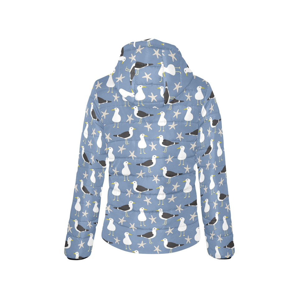 Seagull Pattern Print Design 01 Women's Padded Hooded Jacket