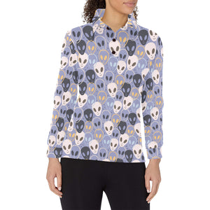 Alien Pattern Print Design 05 Women's Long Sleeve Polo Shirt