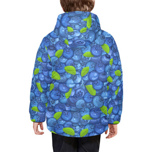 Blueberry Pattern Background Kids' Boys' Girls' Padded Hooded Jacket