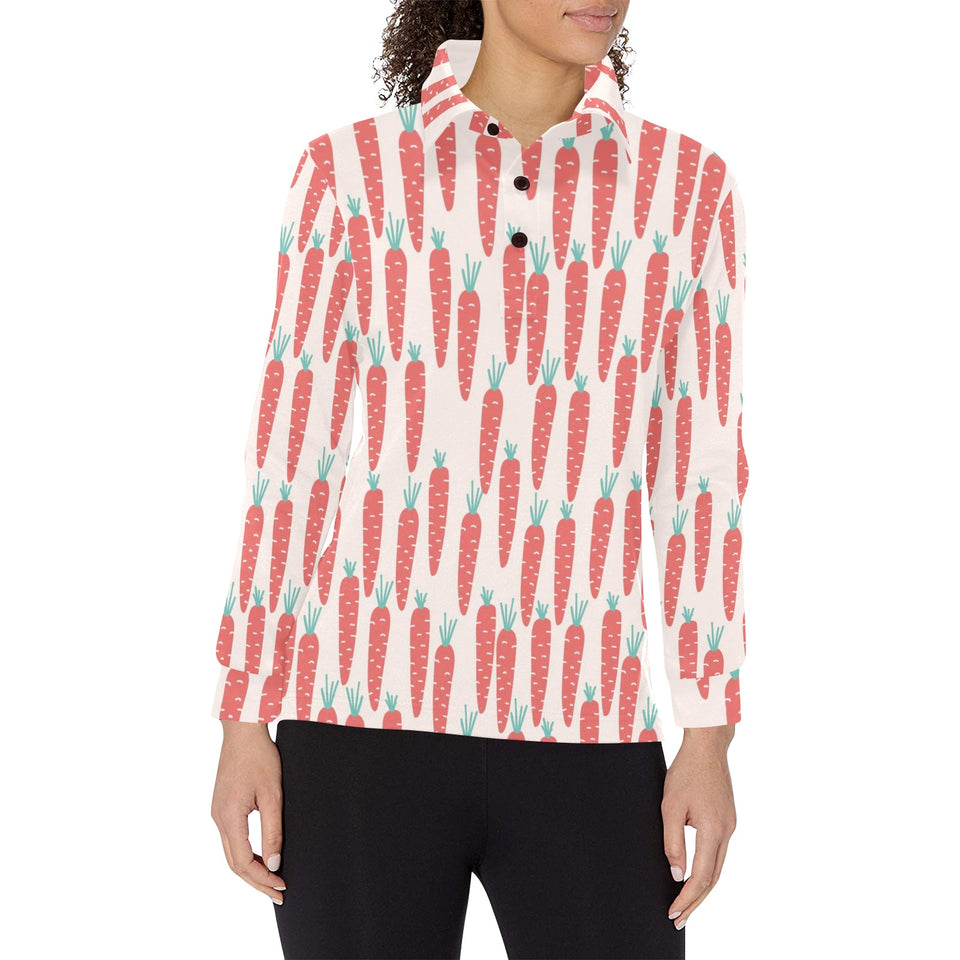 Carrot Pattern Print Design 01 Women's Long Sleeve Polo Shirt