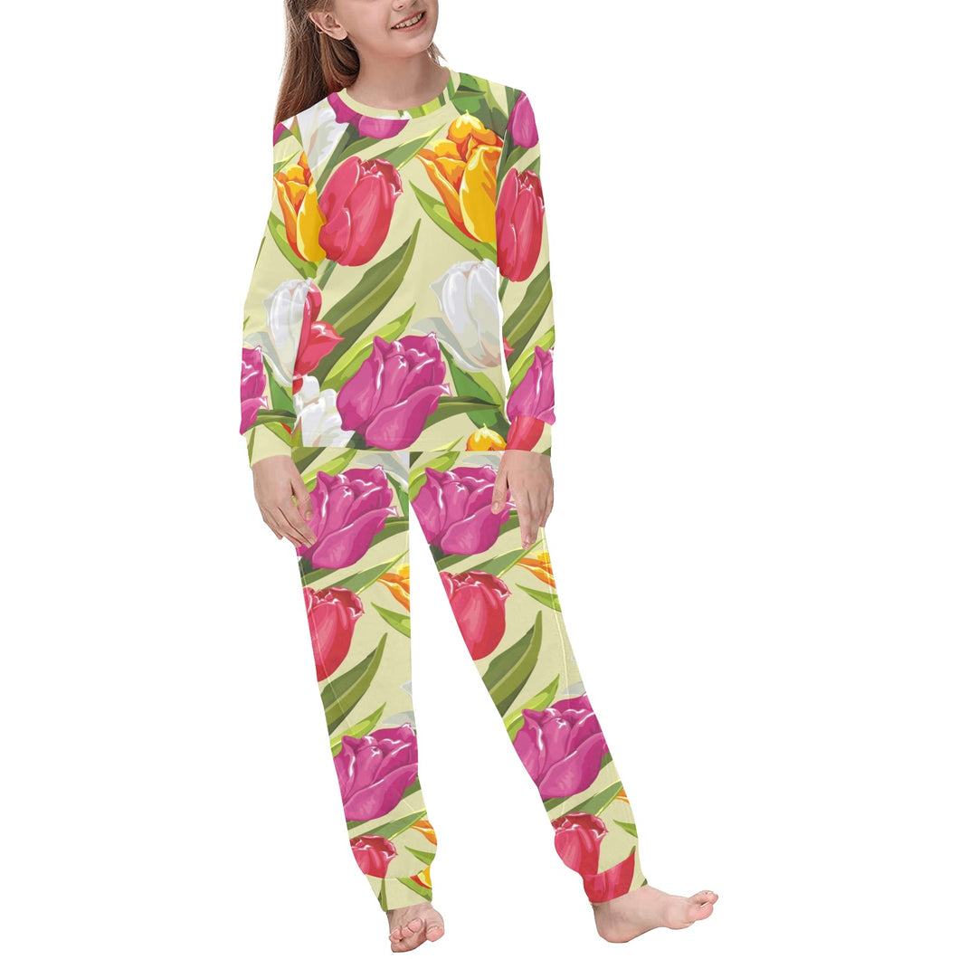 Colorful Tulip Pattern Kids' Boys' Girls' All Over Print Pajama Set