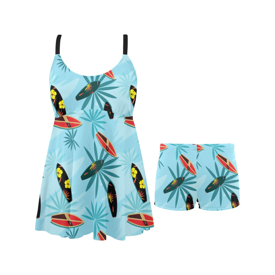 Surfboard Pattern Print Design 03 Chest Sexy Pleated Two Piece Swim Dress