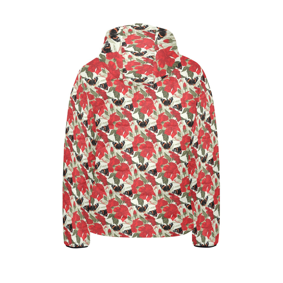 Hibiscus Pattern Print Design 04 Kids' Boys' Girls' Padded Hooded Jacket