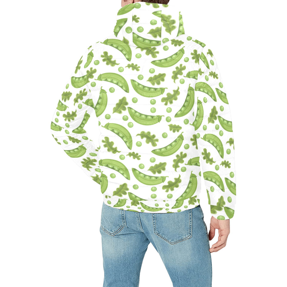 Green Peas Pattern Print Design 02 Men's Padded Hooded Jacket(ModelH42)