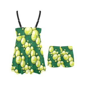 Tennis Pattern Print Design 04 Chest Sexy Pleated Two Piece Swim Dress