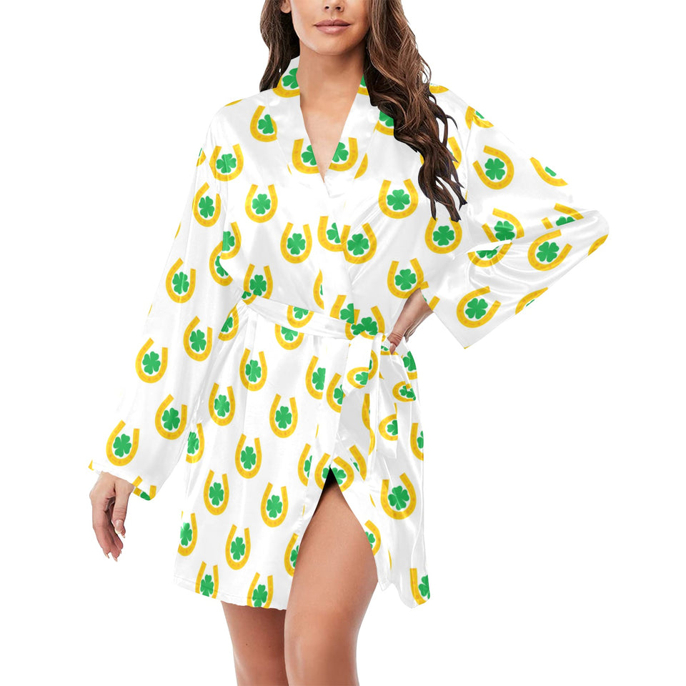 Horseshoes Pattern Print Design 03 Women's Long Sleeve Belted Night Robe