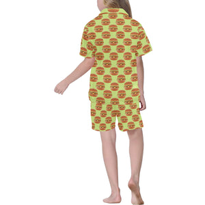 Hamburger Pattern Print Design 02 Kids' Boys' Girls' V-Neck Short Pajama Set