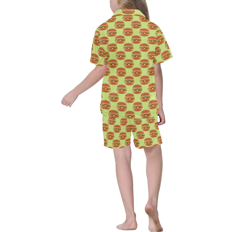 Hamburger Pattern Print Design 02 Kids' Boys' Girls' V-Neck Short Pajama Set