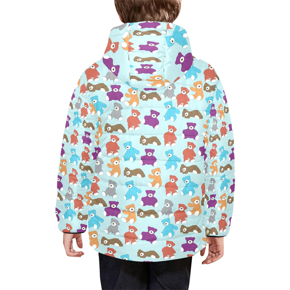 Teddy Bear Pattern Print Design 03 Kids' Boys' Girls' Padded Hooded Jacket