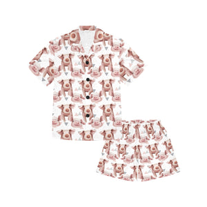 Pig Pattern Print Design 04 Kids' Boys' Girls' V-Neck Short Pajama Set