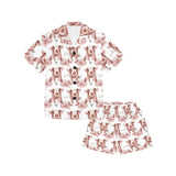 Pig Pattern Print Design 04 Kids' Boys' Girls' V-Neck Short Pajama Set