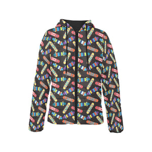 Skate Board Pattern Print Design 02 Women's Padded Hooded Jacket