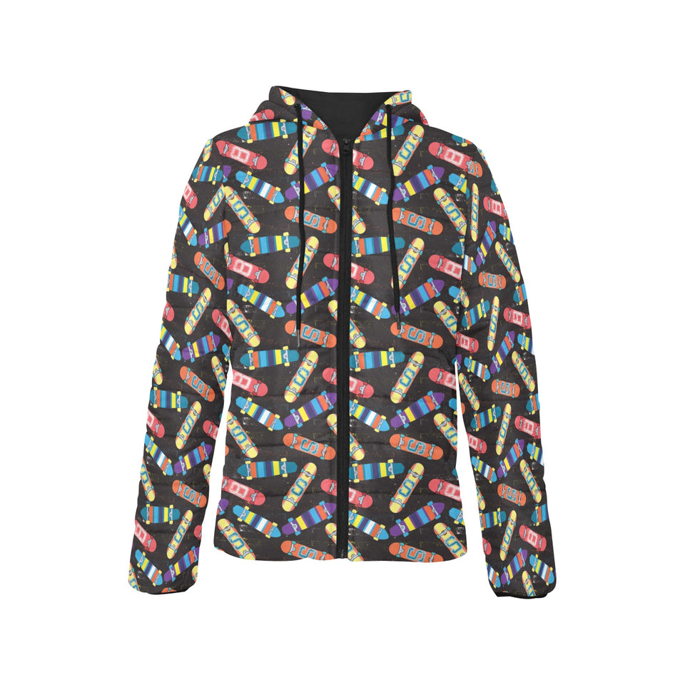 Skate Board Pattern Print Design 02 Women's Padded Hooded Jacket