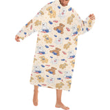 Teddy Bear Pattern Print Design 01 Blanket Robe with Sleeves